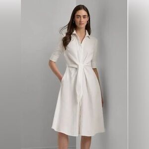 Elegant White Linen Shirt Dress